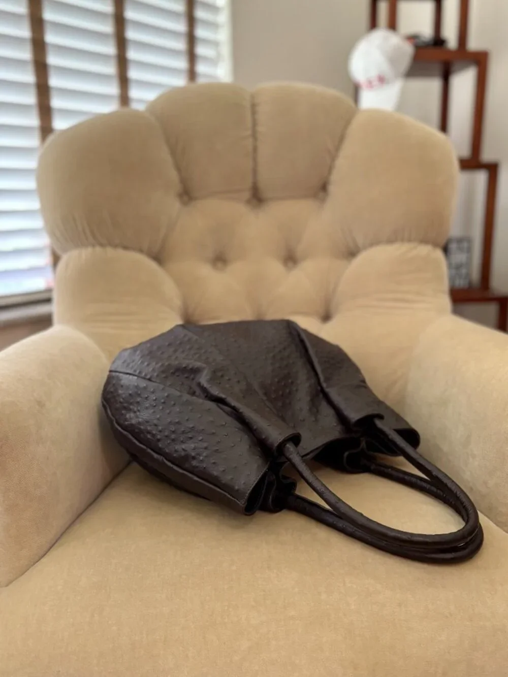 Auth FURLA Genuine Ostrich Embossed Leather Satchel Bag GORGEOUS!